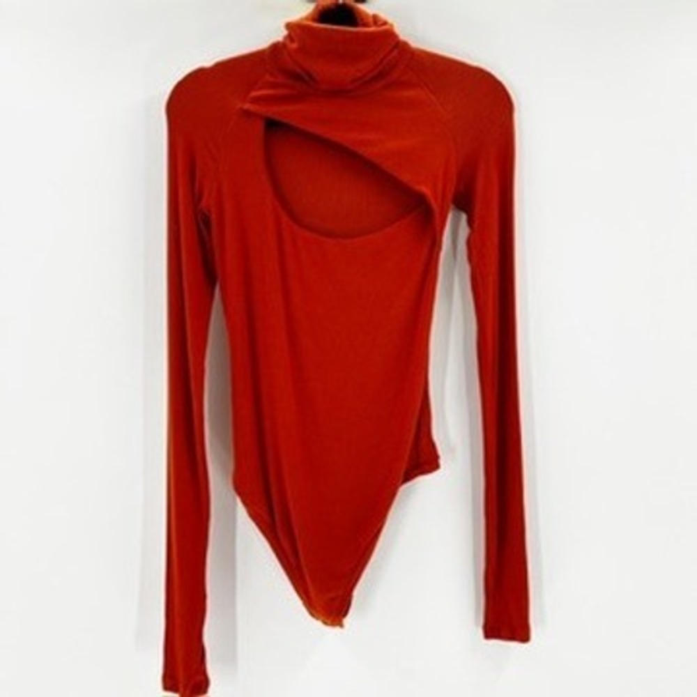 ALIX NYC Orange Turtleneck Cutout Long‎ Sleeve Bodysuit Women's Size S
